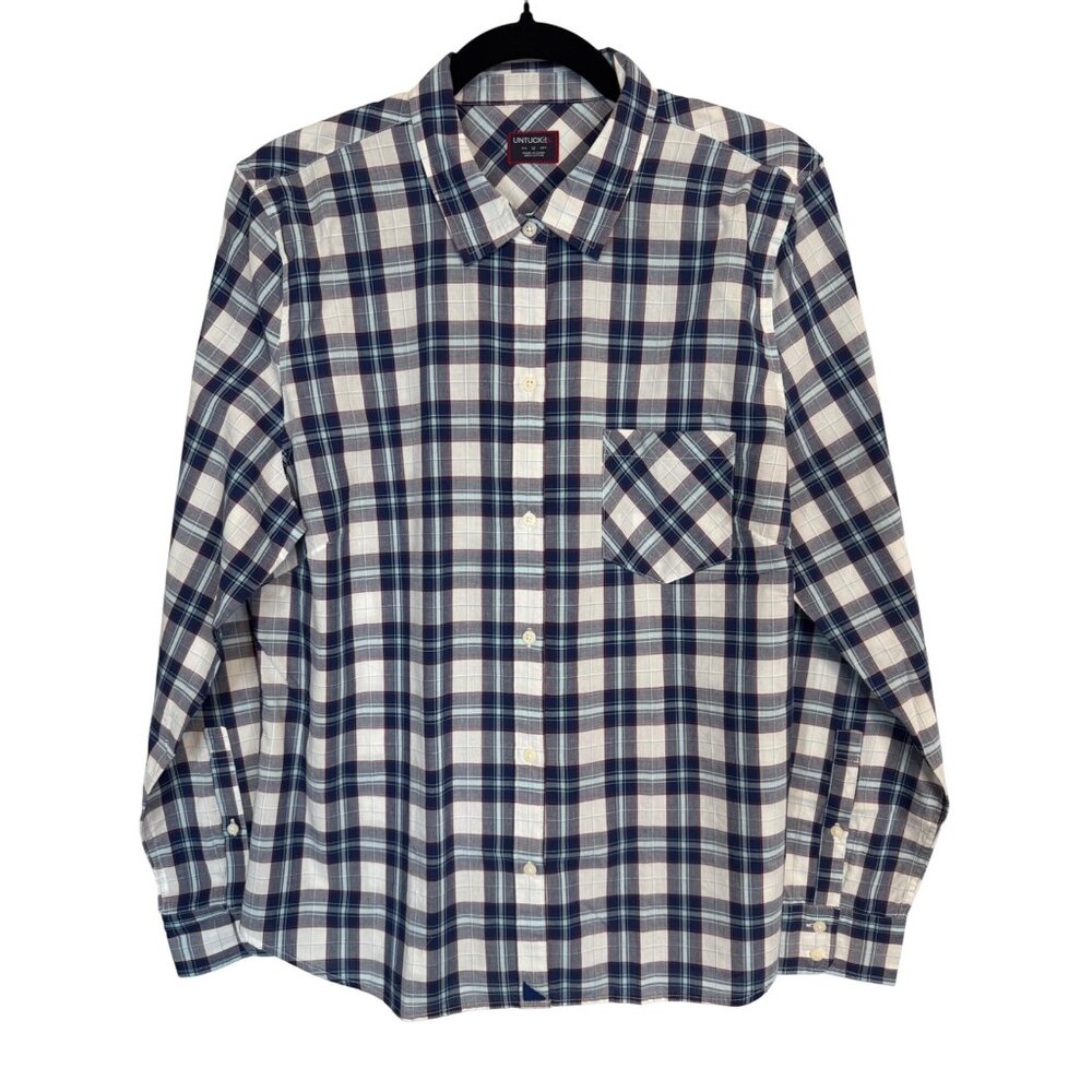 2/$30 Untuckit Women's 12 Long Sleeve Plaid Shirt Size Blue/White/Red